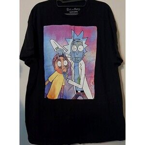 Rick And Morty Watercolor Graphic T Shirt Mens XL Adult Swim Black Cartoon